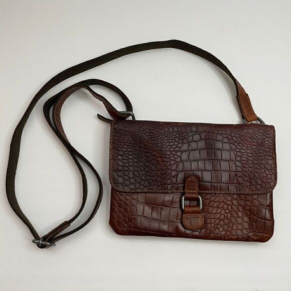 Jack Georges Hornback Croco Wallet On A String Brown Leather Crossbody Purse - Picture 3 of 12